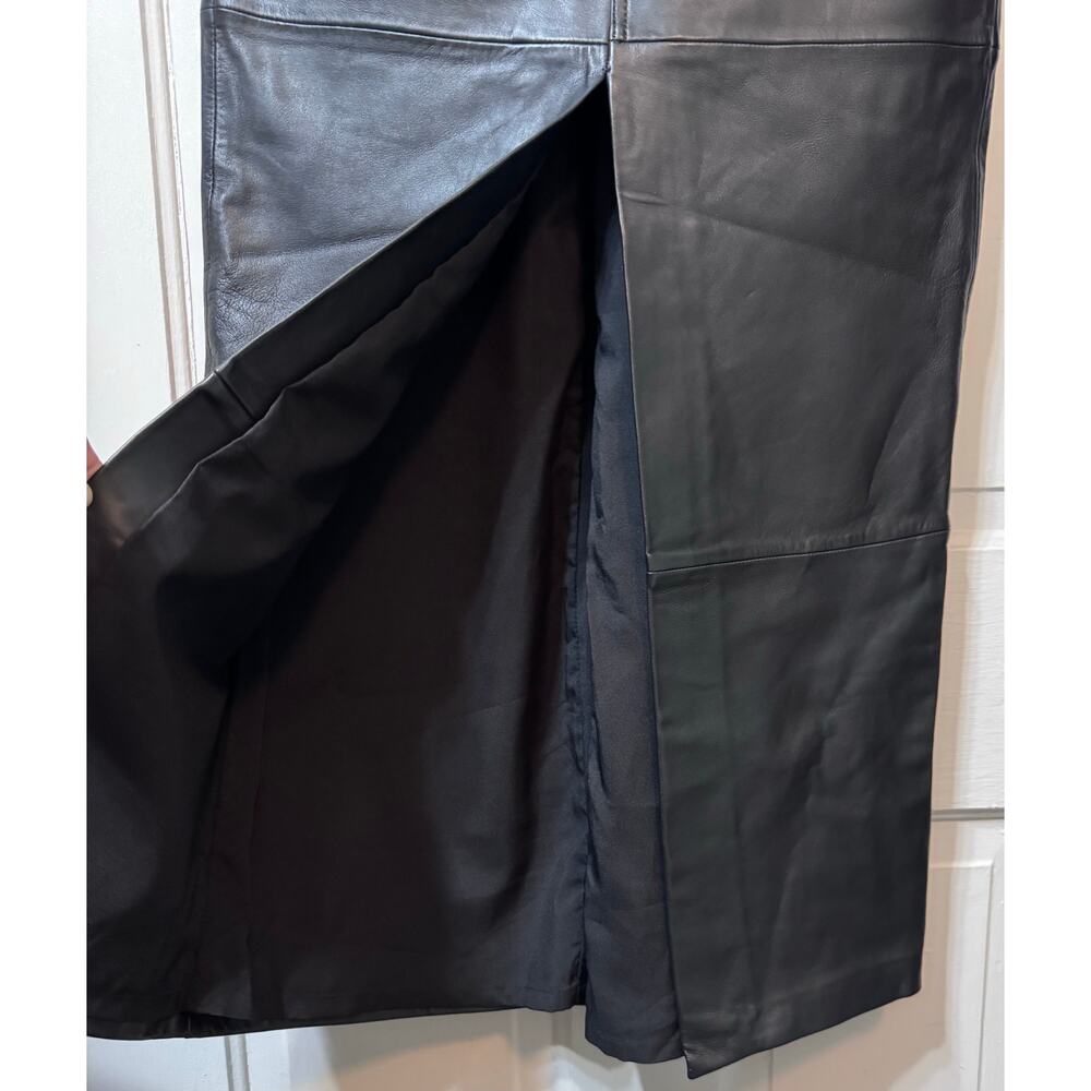 NEW Reformation Veda Black Lambskin Leather Front Slit Maxi Skirt Size 2 - Picture 7 of 16